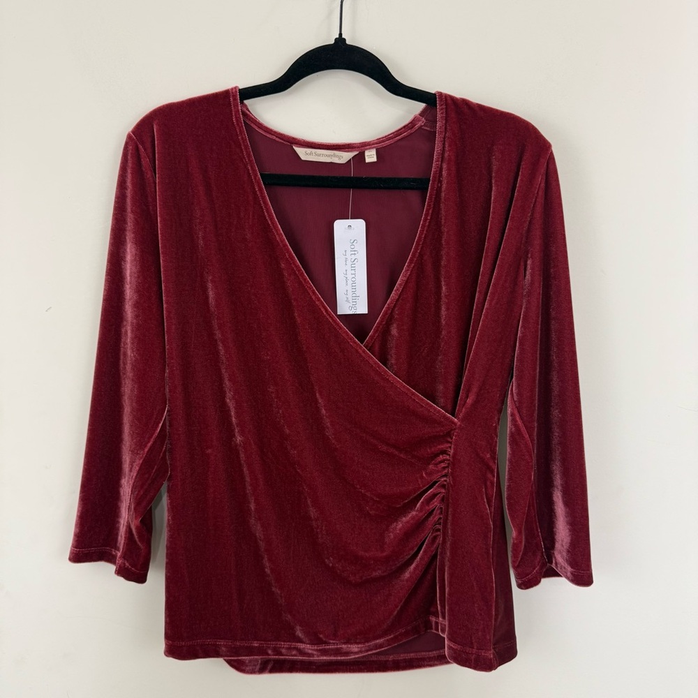 Soft Surroundings Velvet Alyssa Knit 3/4 Sleeve Top Size Large Petite NWT